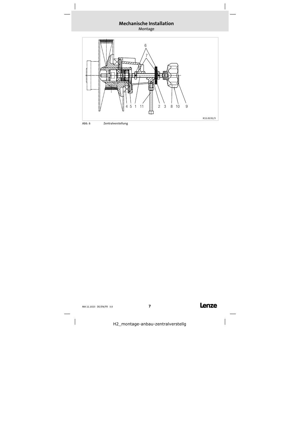 Mechanische installation | Lenze 11.218 Variable speed pulleys User Manual | Page 7 / 26