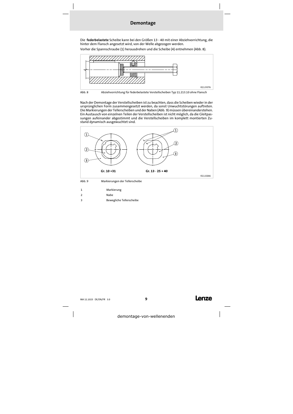 Demontage | Lenze 11.218 Variable speed pulleys User Manual | Page 9 / 26