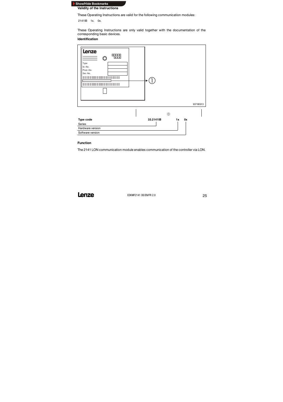 Validity of the instructions | Lenze EMF2141IB 2141 LON User Manual | Page 25 / 62