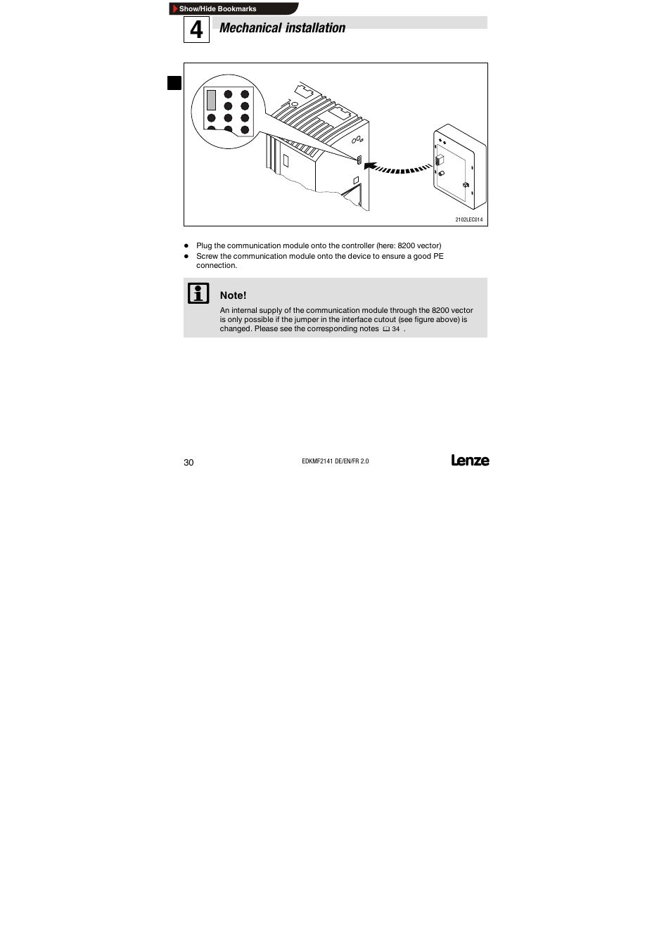 Mechanical installation | Lenze EMF2141IB 2141 LON User Manual | Page 30 / 62