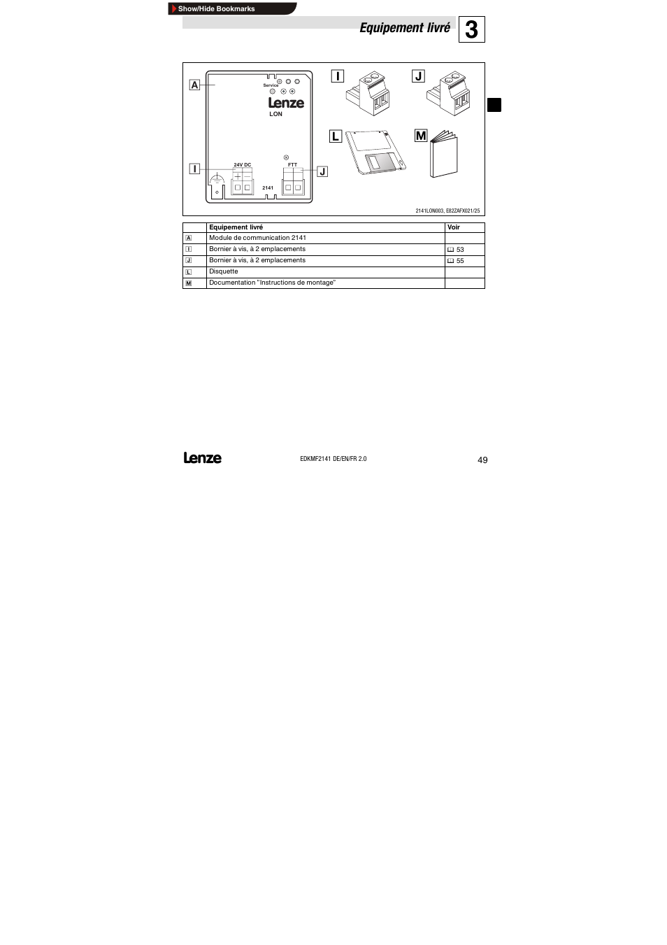Equipment livré, Equipement livré | Lenze EMF2141IB 2141 LON User Manual | Page 49 / 62