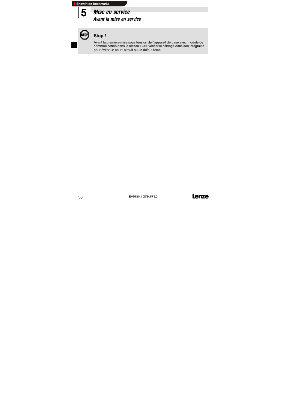 Mise en service, Avant la mise en service | Lenze EMF2141IB 2141 LON User Manual | Page 56 / 62