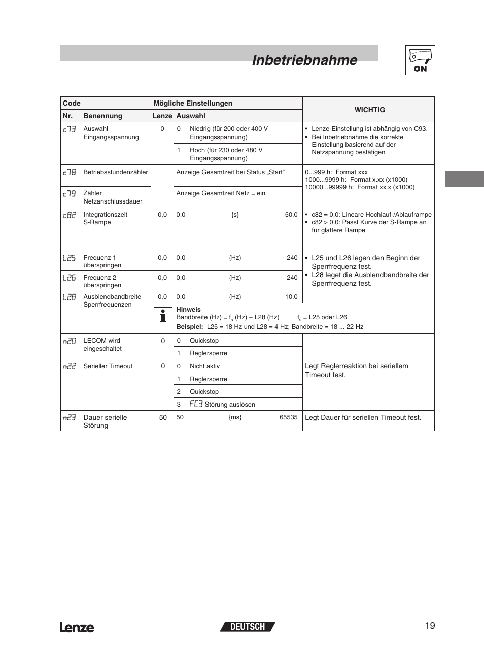 Inbetriebnahme, Deutsch 19 | Lenze ETMD Tmd frequency inverter User Manual | Page 42 / 114