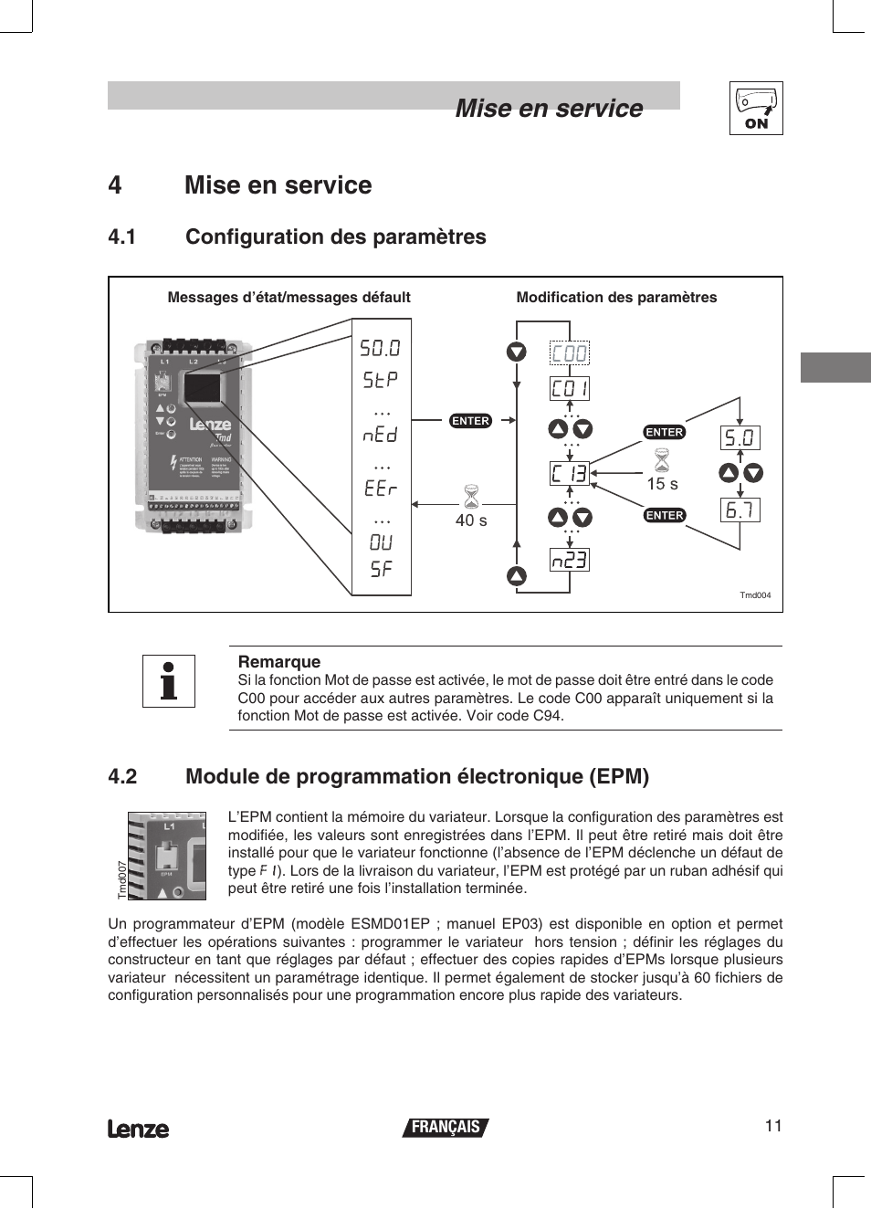 Mise en service, 4mise en service | Lenze ETMD Tmd frequency inverter User Manual | Page 56 / 114
