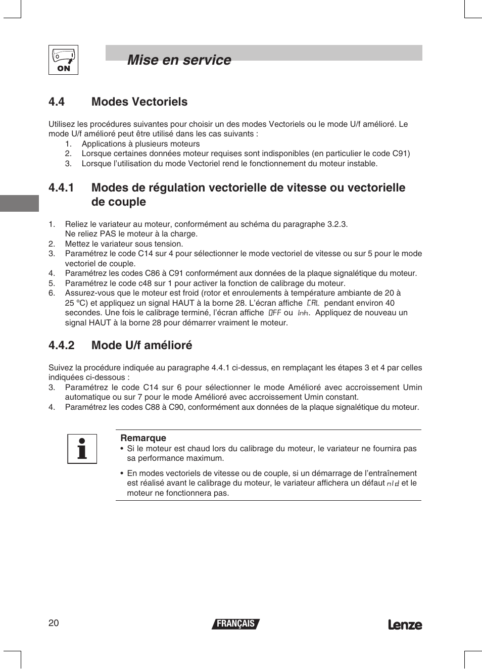Mise en service, 4 modes vectoriels, 2 mode u/f amélioré | Lenze ETMD Tmd frequency inverter User Manual | Page 65 / 114