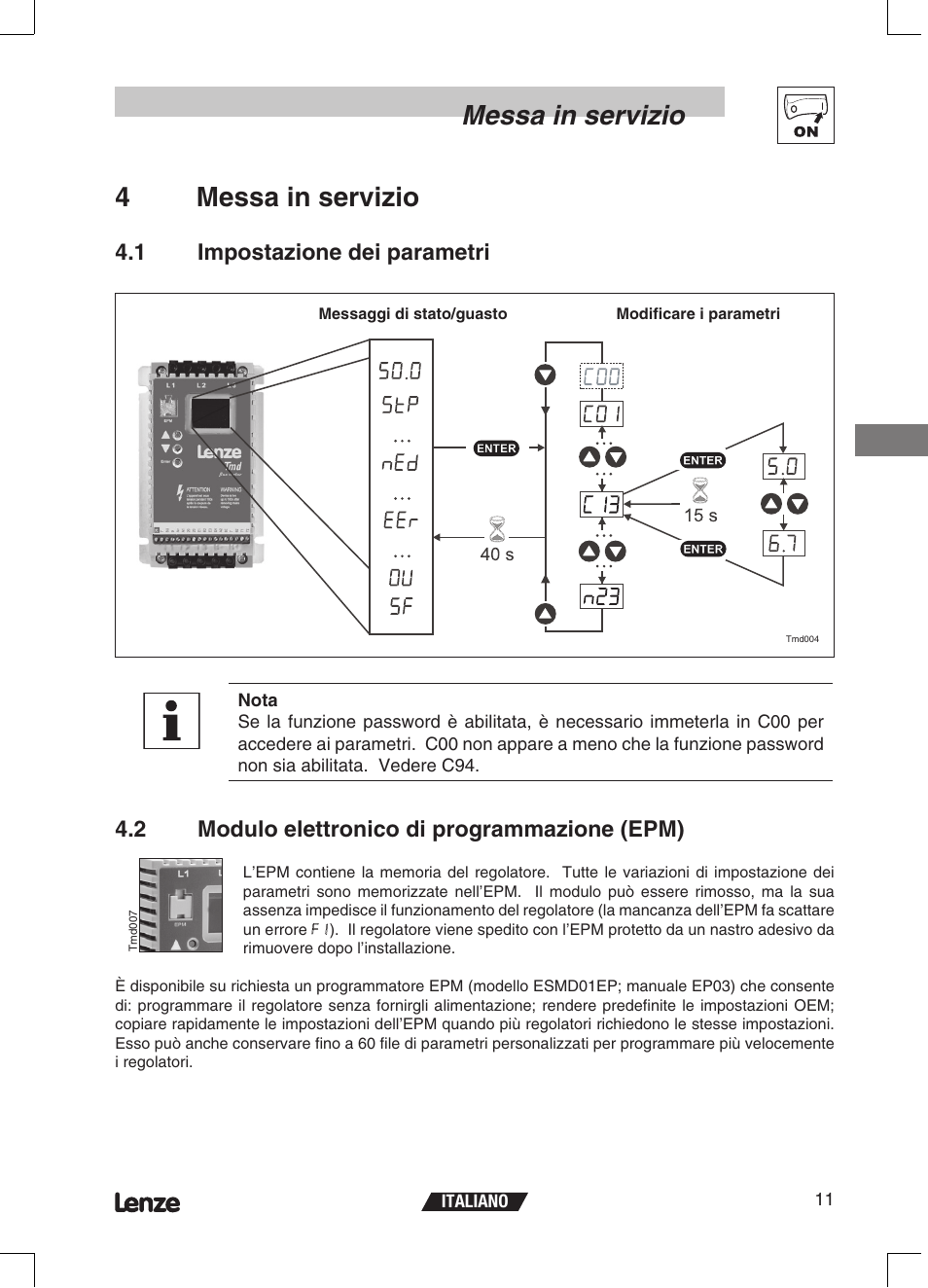Messa in servizio, 4messa in servizio | Lenze ETMD Tmd frequency inverter User Manual | Page 80 / 114
