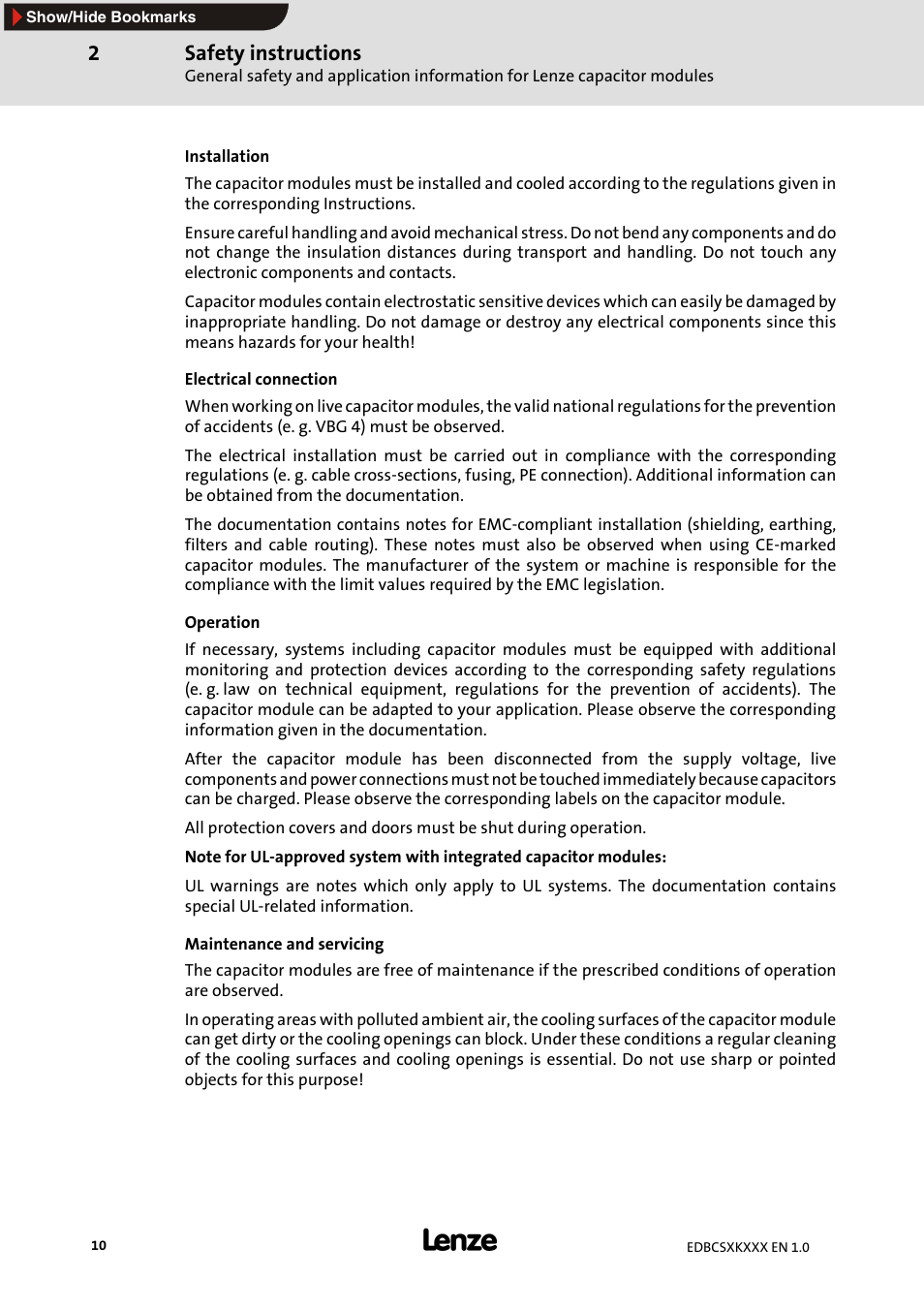 Safety instructions | Lenze ECSxK series User Manual | Page 10 / 40
