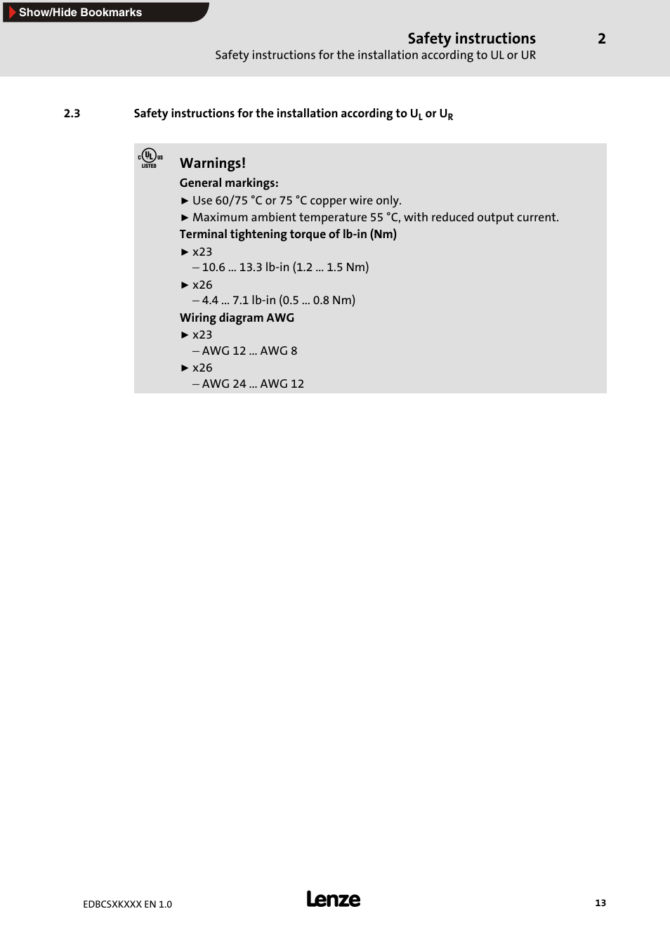 Safety instructions | Lenze ECSxK series User Manual | Page 13 / 40
