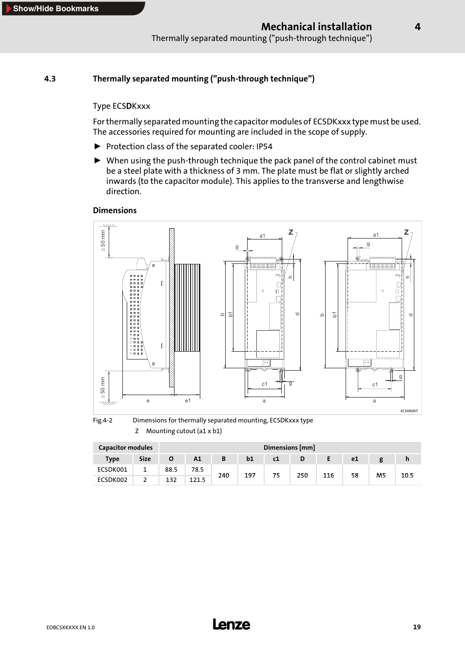 Mechanical installation | Lenze ECSxK series User Manual | Page 19 / 40