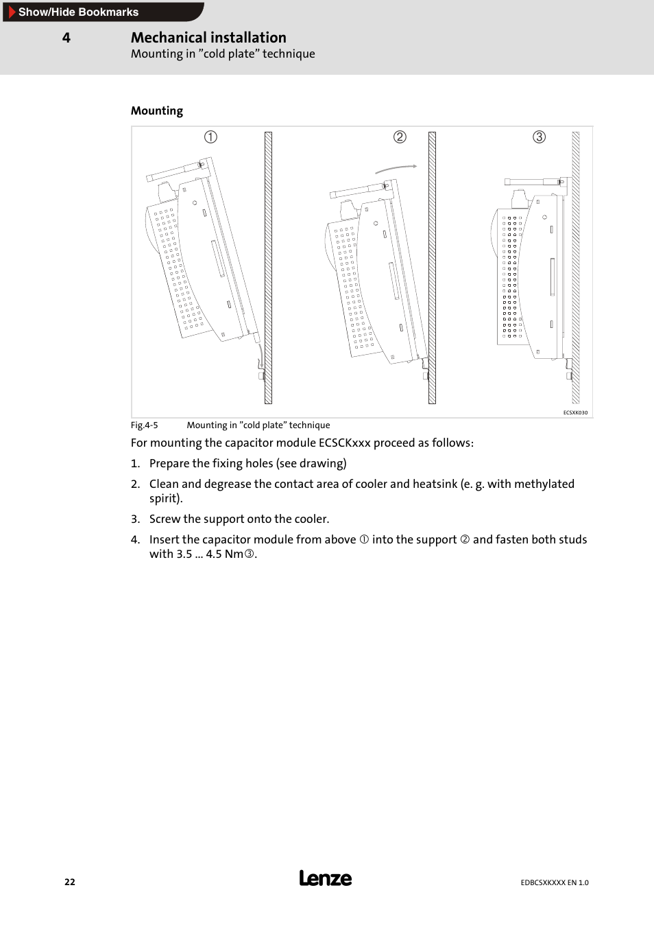Аб в, Mechanical installation | Lenze ECSxK series User Manual | Page 22 / 40