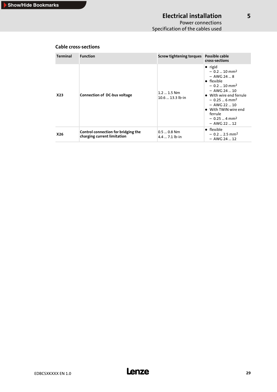 Electrical installation | Lenze ECSxK series User Manual | Page 29 / 40