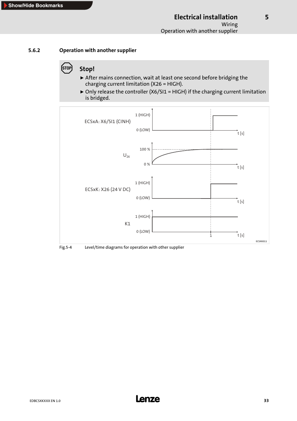 2 operation with another supplier, Operation with another supplier, Electrical installation | Stop | Lenze ECSxK series User Manual | Page 33 / 40