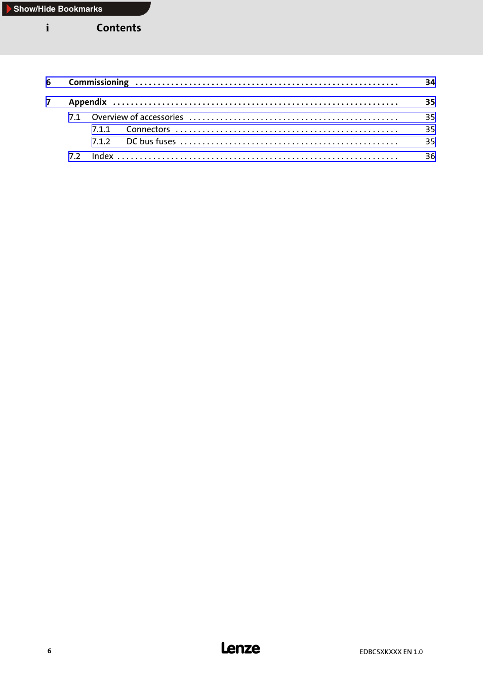 Contents i | Lenze ECSxK series User Manual | Page 6 / 40