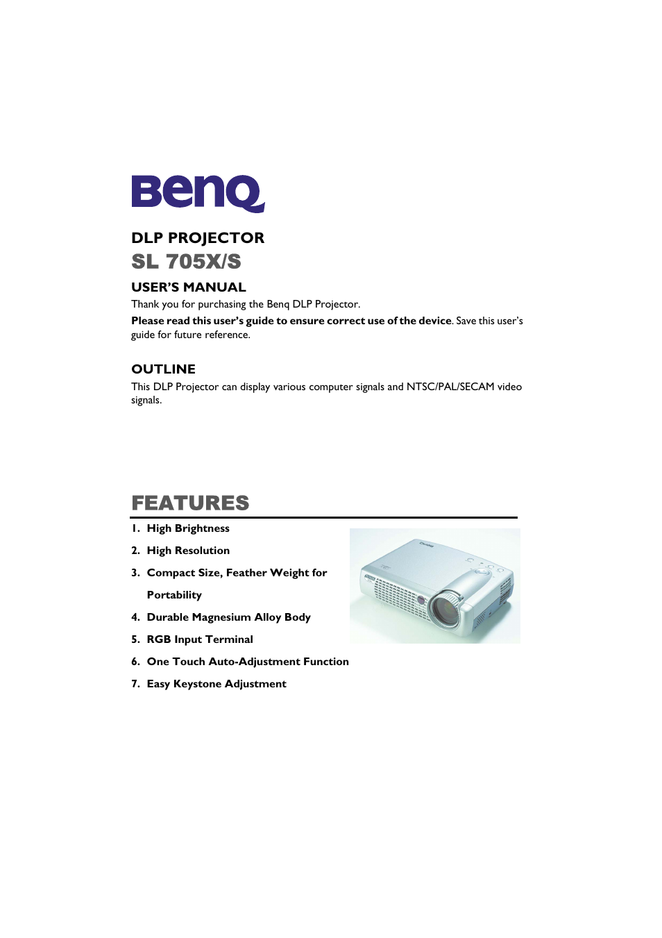 BenQ SL 705X/S User Manual | 32 pages