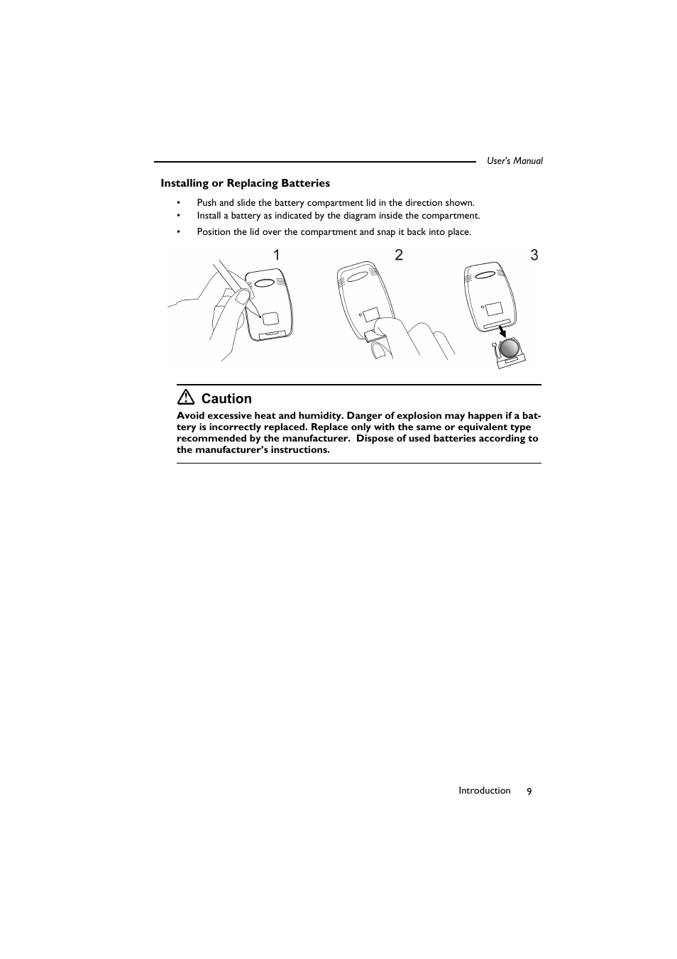 Installing or replacing batteries, Caution | BenQ SL 705X/S User Manual | Page 14 / 32