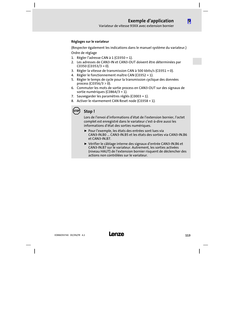 Lenze EMZ9374IB User Manual | Page 113 / 122