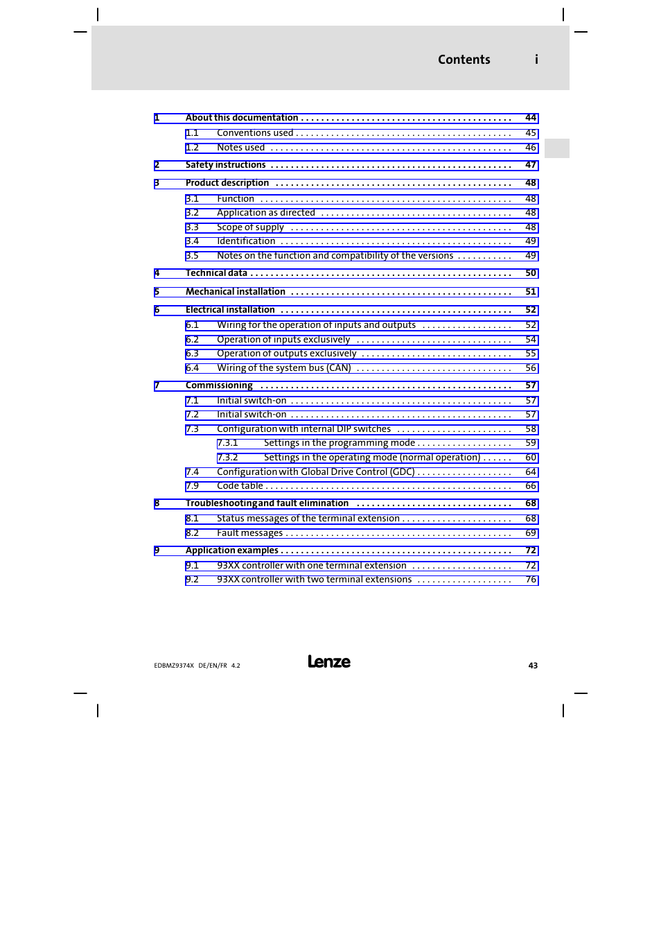 Lenze EMZ9374IB User Manual | Page 43 / 122