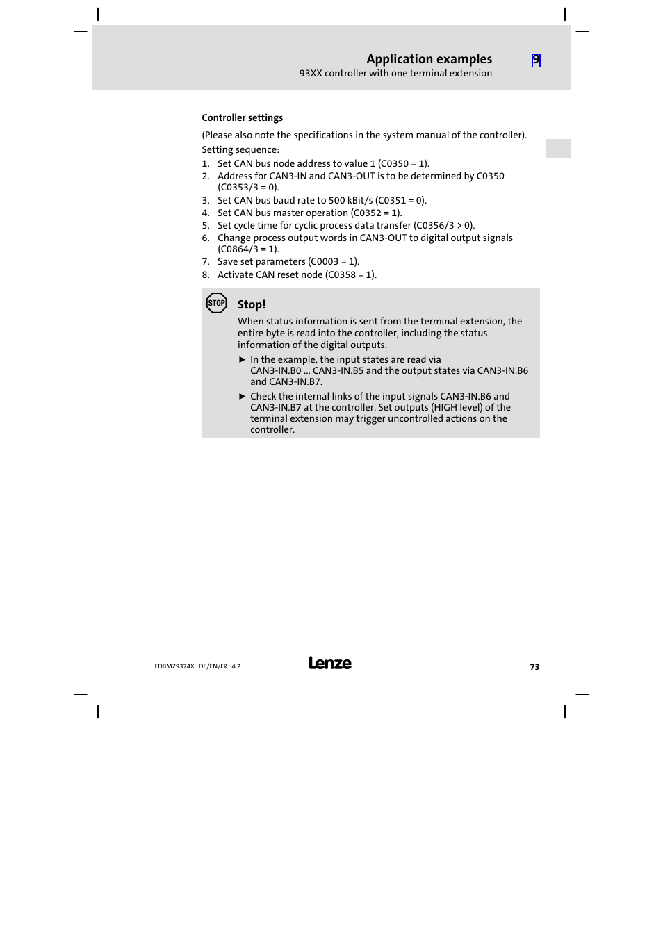 Lenze EMZ9374IB User Manual | Page 73 / 122