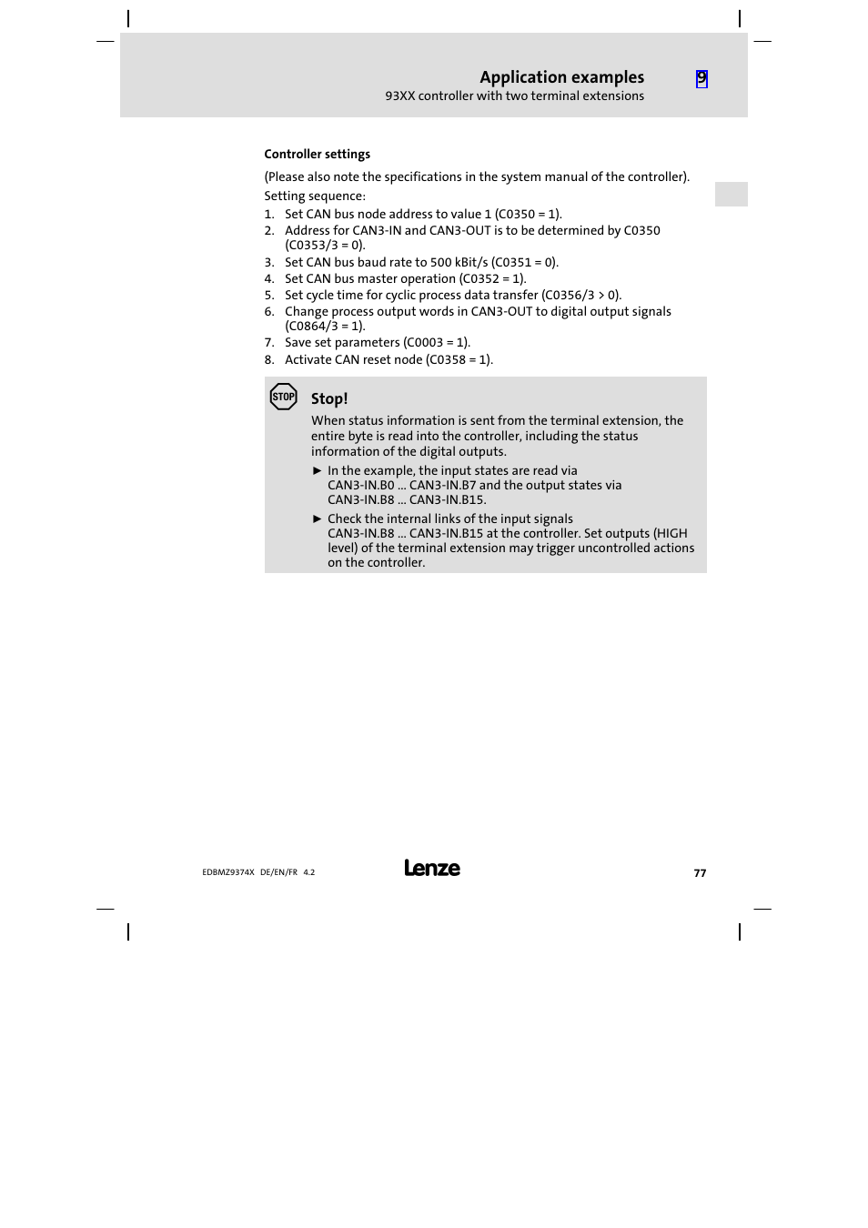 Lenze EMZ9374IB User Manual | Page 77 / 122
