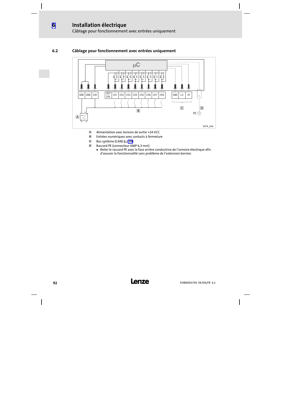 Installation électrique | Lenze EMZ9374IB User Manual | Page 92 / 122