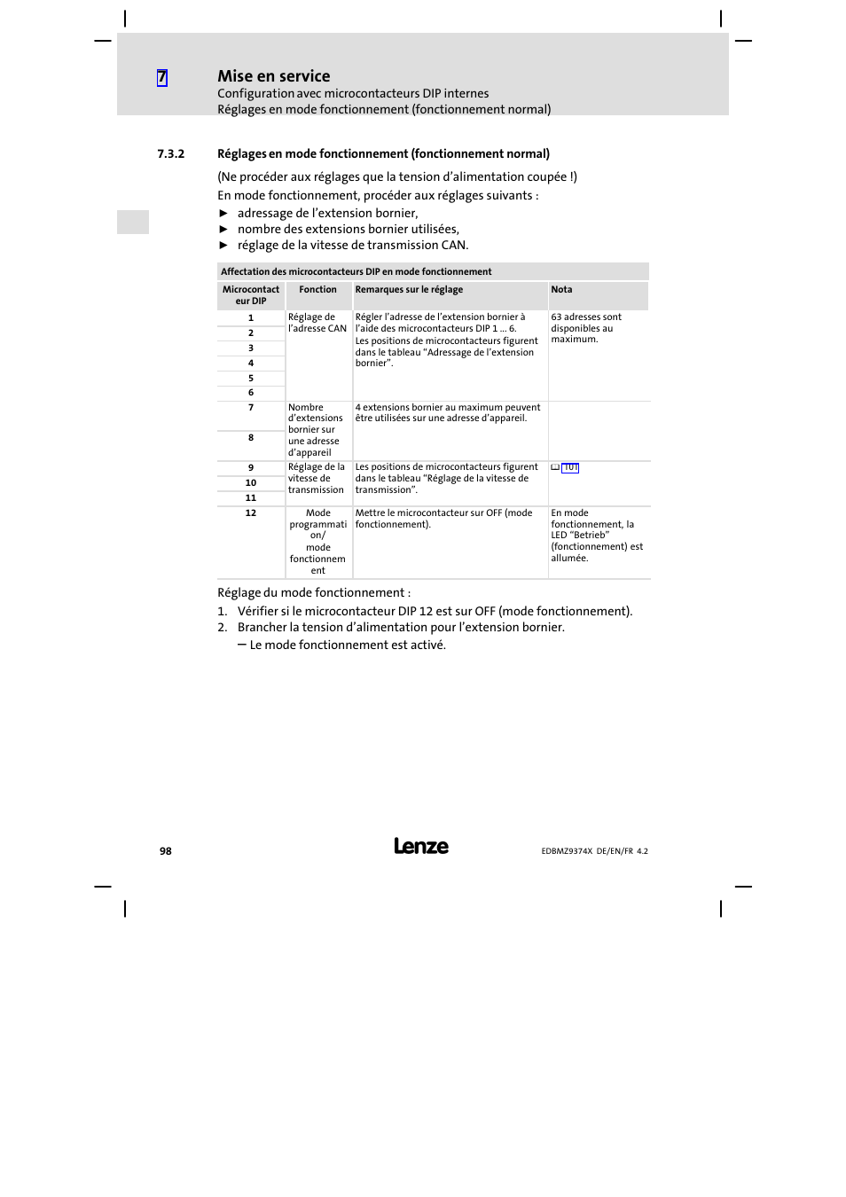 Mise en service | Lenze EMZ9374IB User Manual | Page 98 / 122
