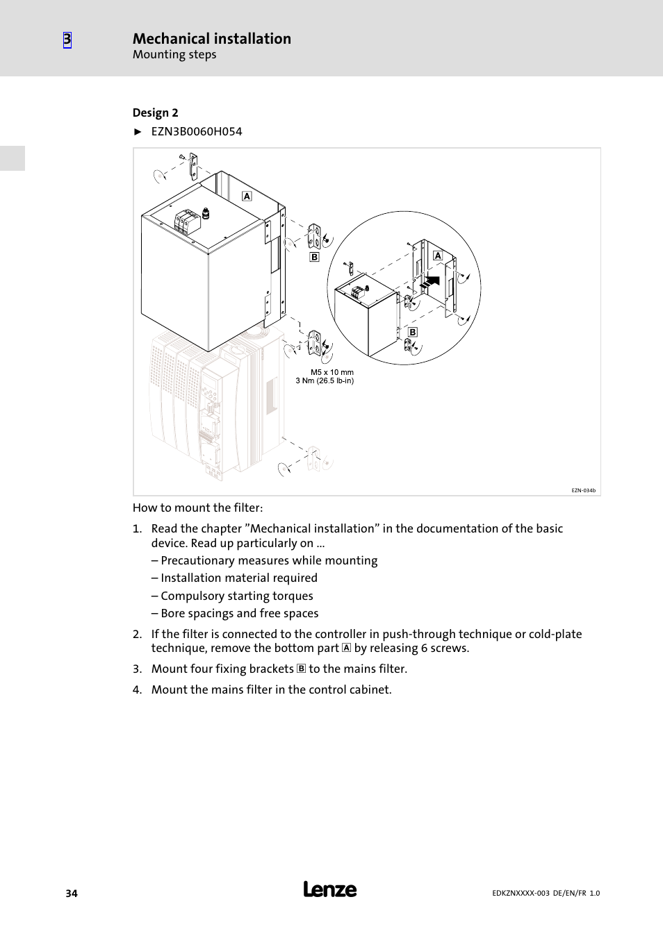 Mechanical installation | Lenze EZN3x0060H054 User Manual | Page 34 / 58