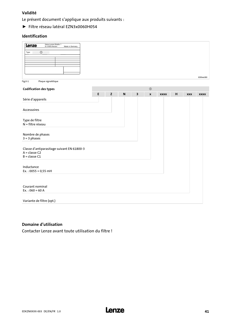 Validité | Lenze EZN3x0060H054 User Manual | Page 41 / 58