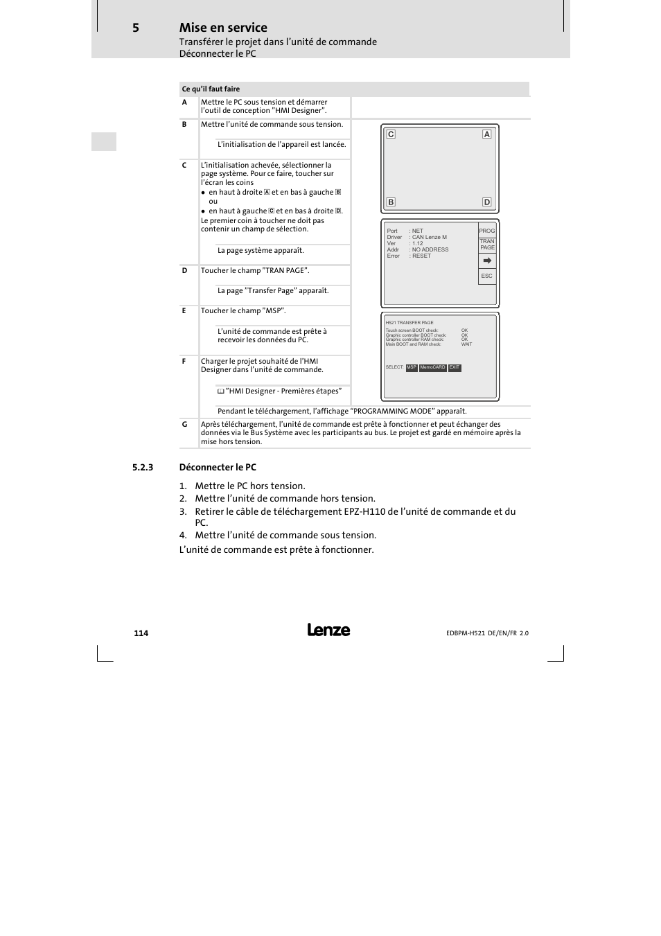 3 déconnecter le pc, Déconnecter le pc, Mise en service | Lenze EPM-H521 User Manual | Page 114 / 136