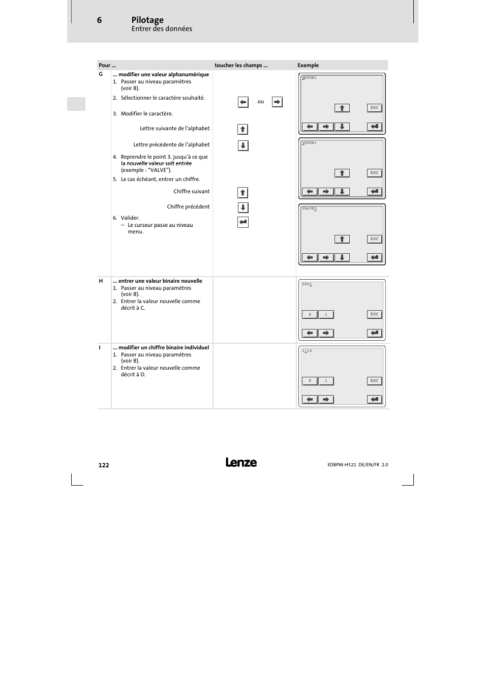 Pilotage, Entrer des données | Lenze EPM-H521 User Manual | Page 122 / 136