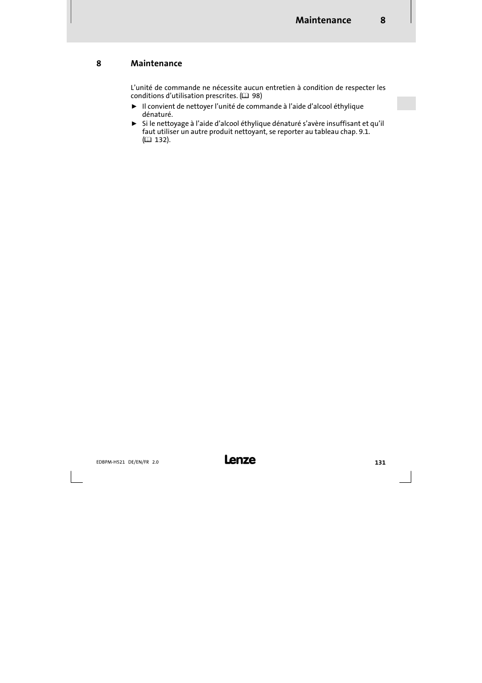 8 maintenance, Maintenance, Maintenance 8 | Lenze EPM-H521 User Manual | Page 131 / 136
