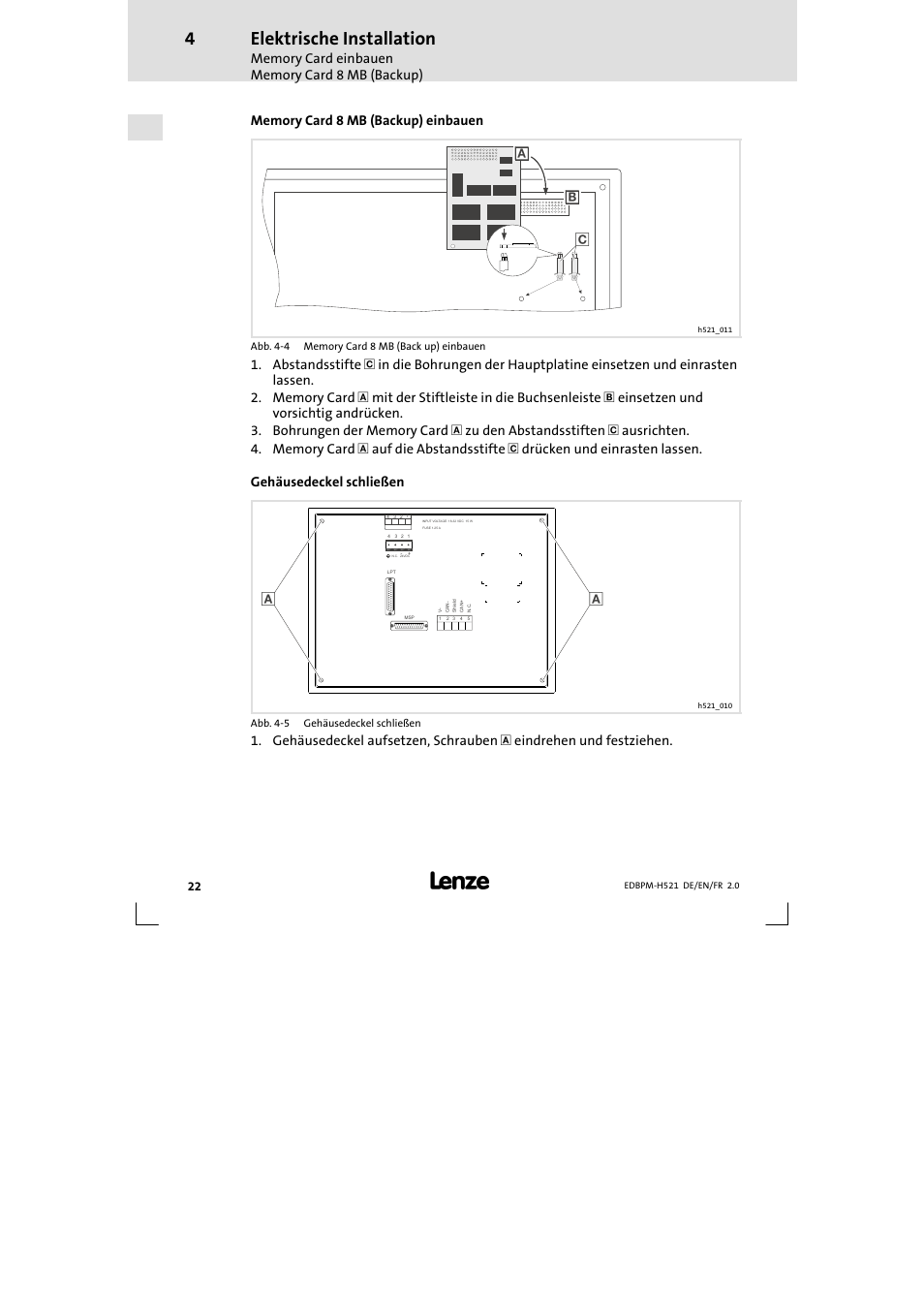 Elektrische installation | Lenze EPM-H521 User Manual | Page 22 / 136