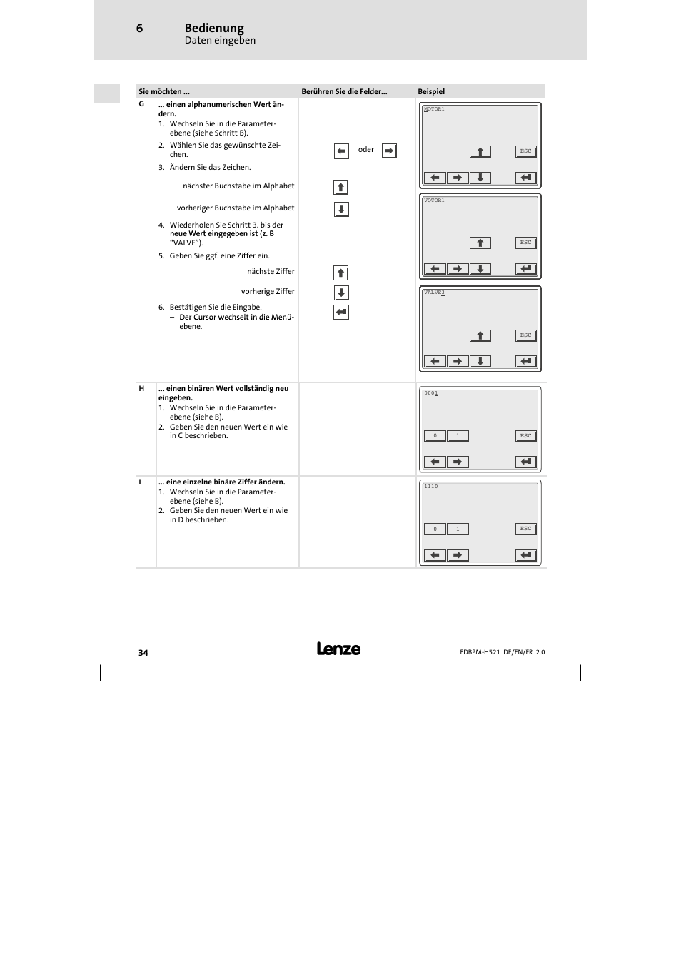 Bedienung, Daten eingeben | Lenze EPM-H521 User Manual | Page 34 / 136