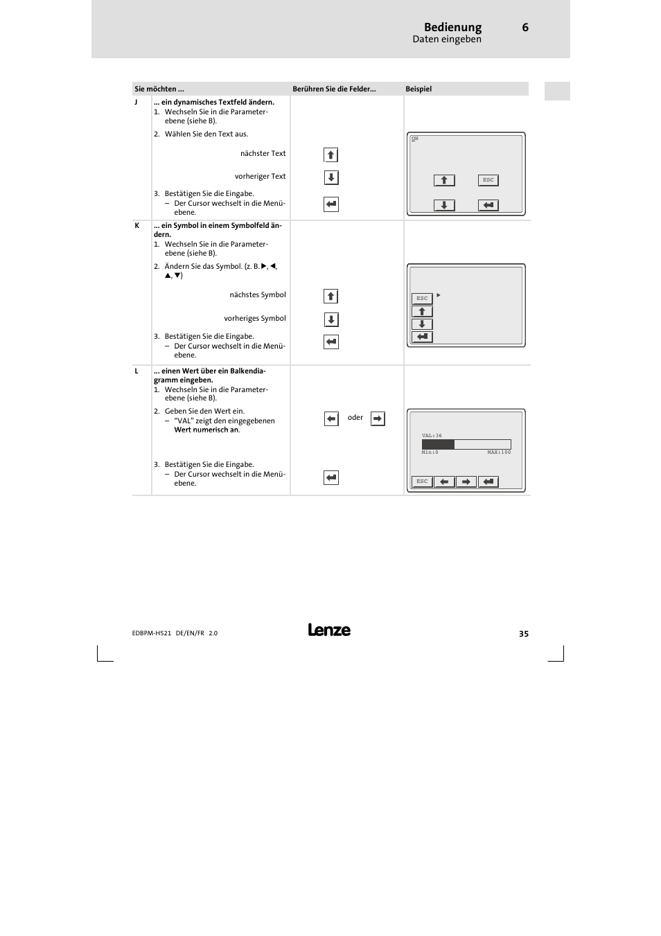 Bedienung, Daten eingeben | Lenze EPM-H521 User Manual | Page 35 / 136