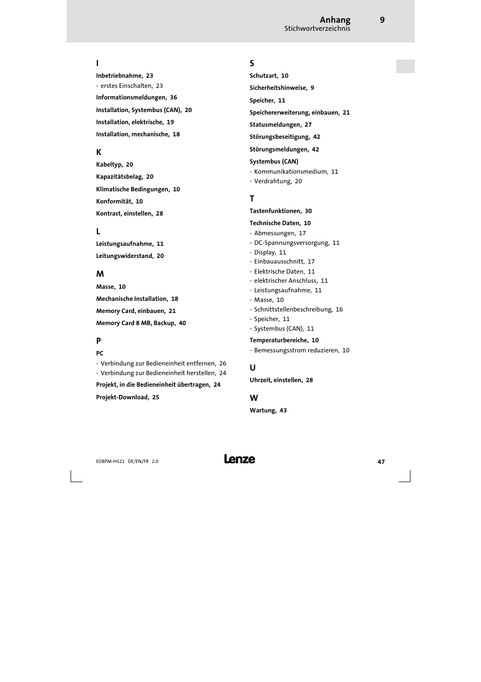 Lenze EPM-H521 User Manual | Page 47 / 136