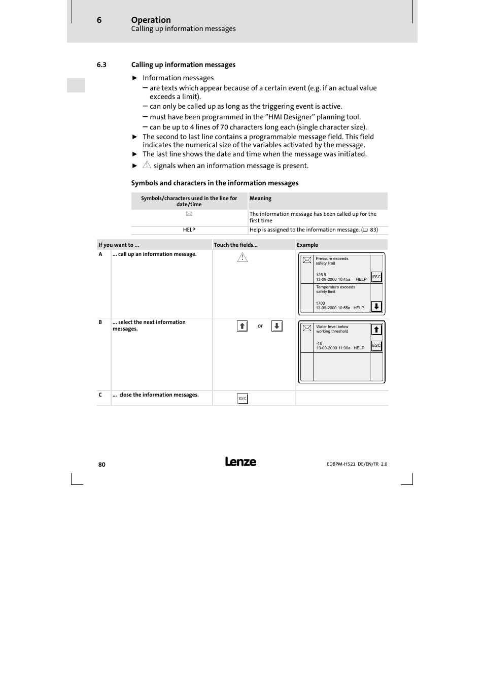 3 calling up information messages, Calling up information messages, Operation | Information messages | Lenze EPM-H521 User Manual | Page 80 / 136
