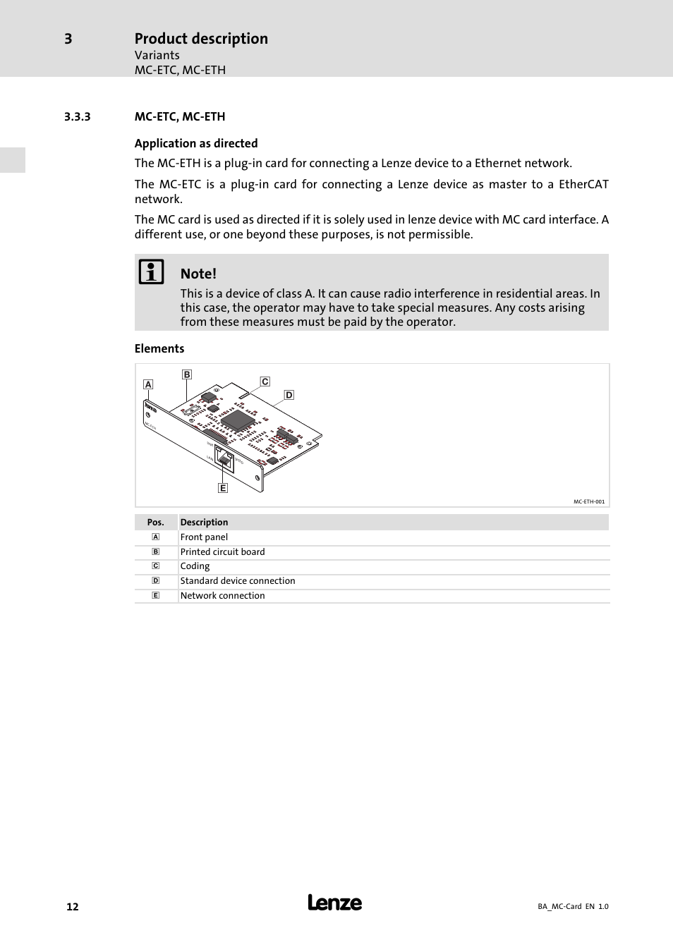 Mc-etc, mc-eth, Mc−etc, mc−eth, Product description | Lenze MC−xxx Card User Manual | Page 12 / 46