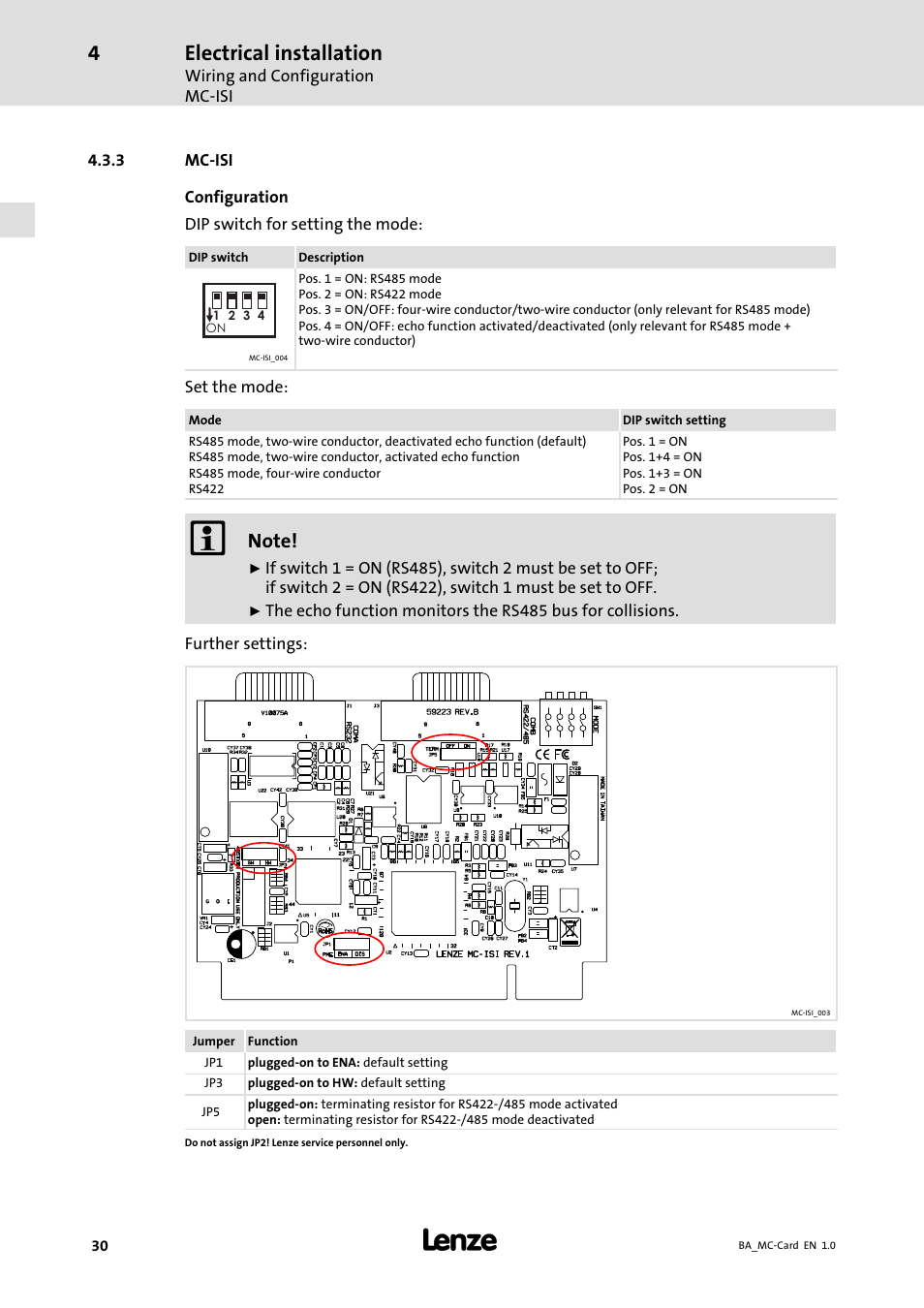 Mc-isi, Mc−isi, Electrical installation | Lenze MC−xxx Card User Manual | Page 30 / 46