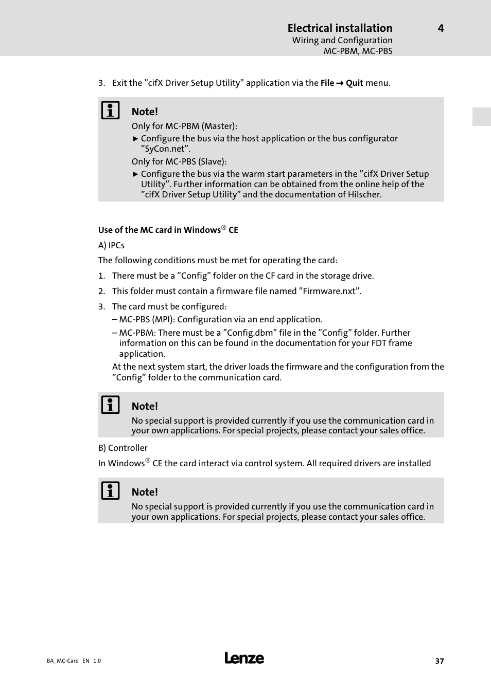 Lenze MC−xxx Card User Manual | Page 37 / 46