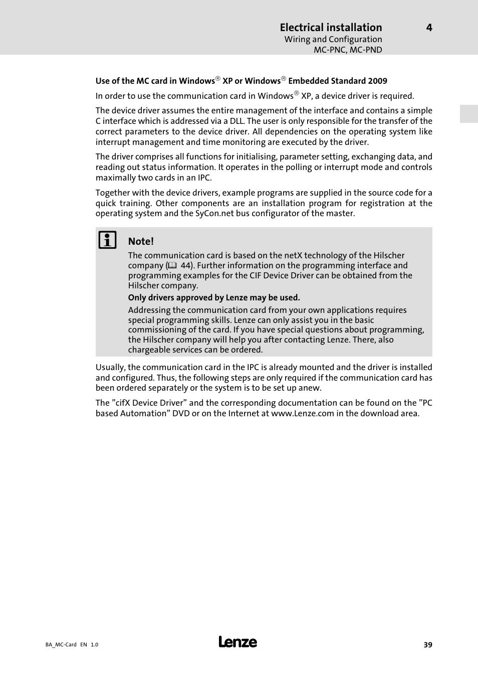 Lenze MC−xxx Card User Manual | Page 39 / 46