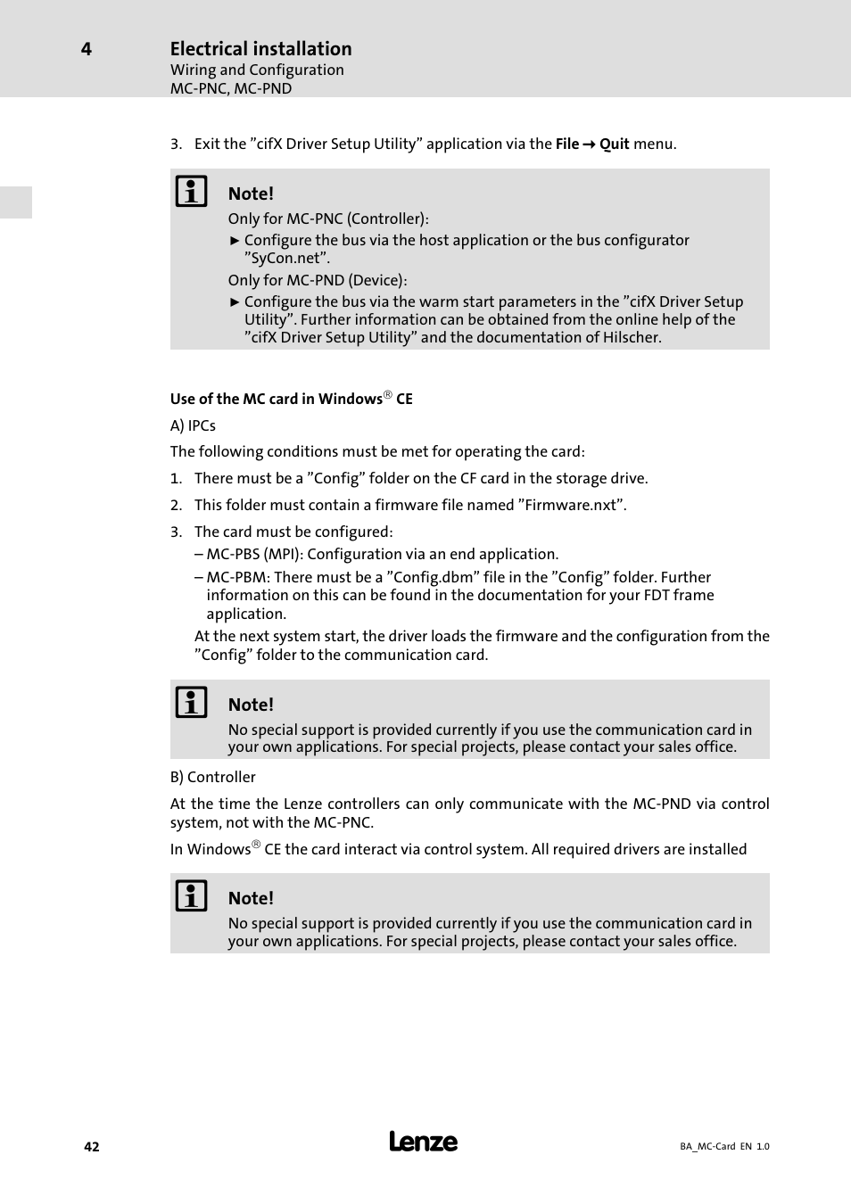 Lenze MC−xxx Card User Manual | Page 42 / 46