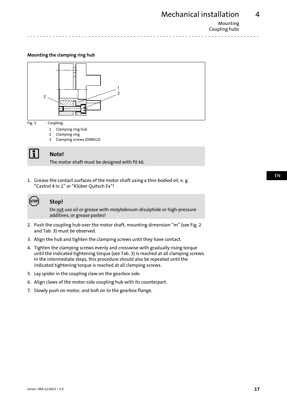 Mechanical installation | Lenze g500-H helical gearbox User Manual | Page 17 / 32