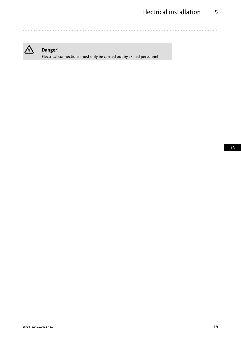 5 electrical installation, Electrical installation, Electrical installation 5 | Lenze g500-H helical gearbox User Manual | Page 19 / 32