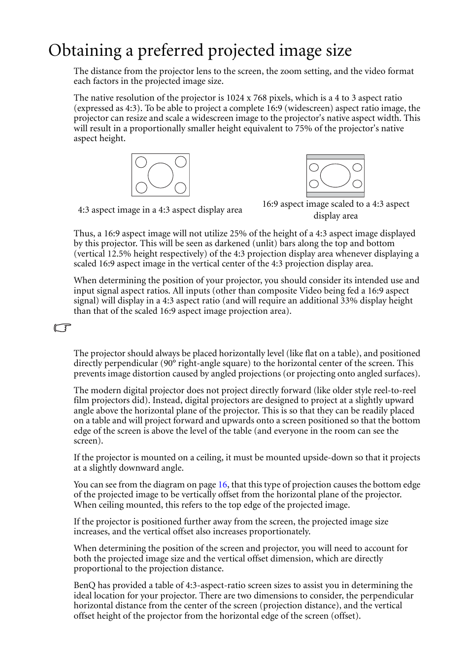 Obtaining a preferred projected image size | BenQ MP620C User Manual | Page 18 / 62