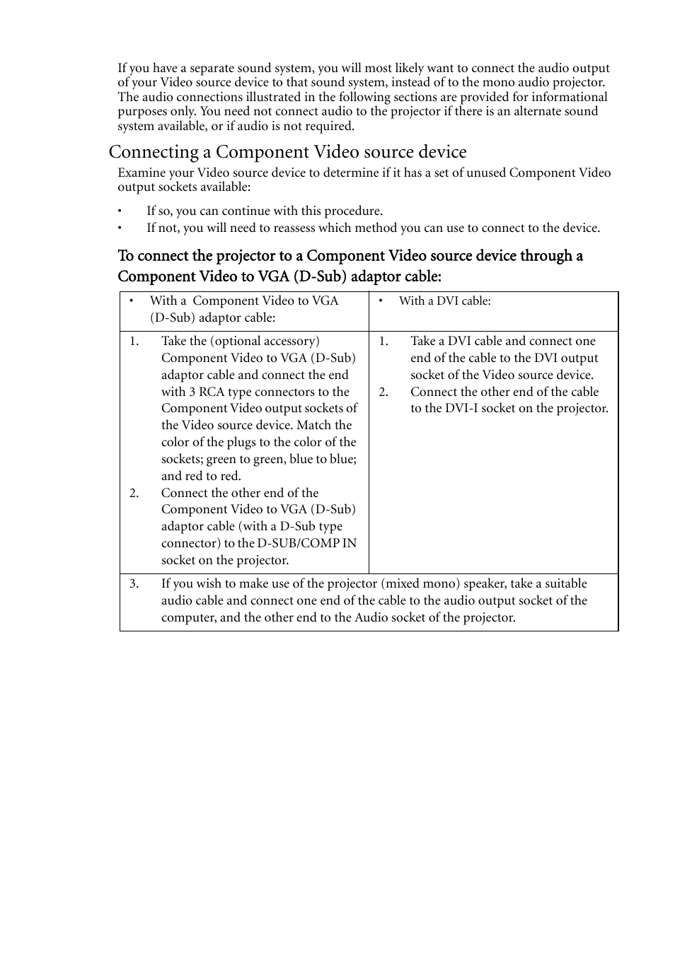 For h, Connecting a component video source device | BenQ MP620C User Manual | Page 25 / 62