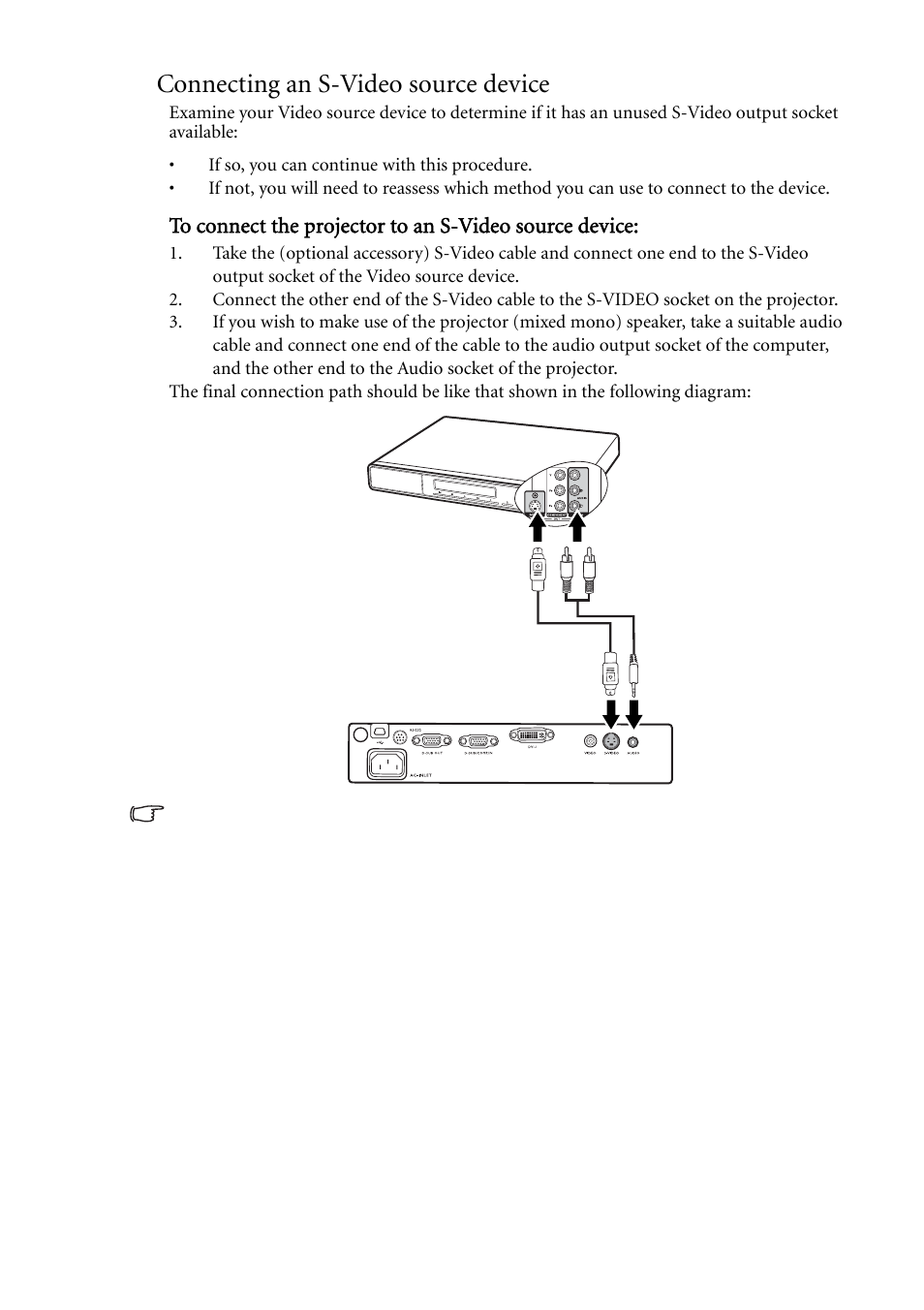 Connecting an s-video source device | BenQ MP620C User Manual | Page 27 / 62