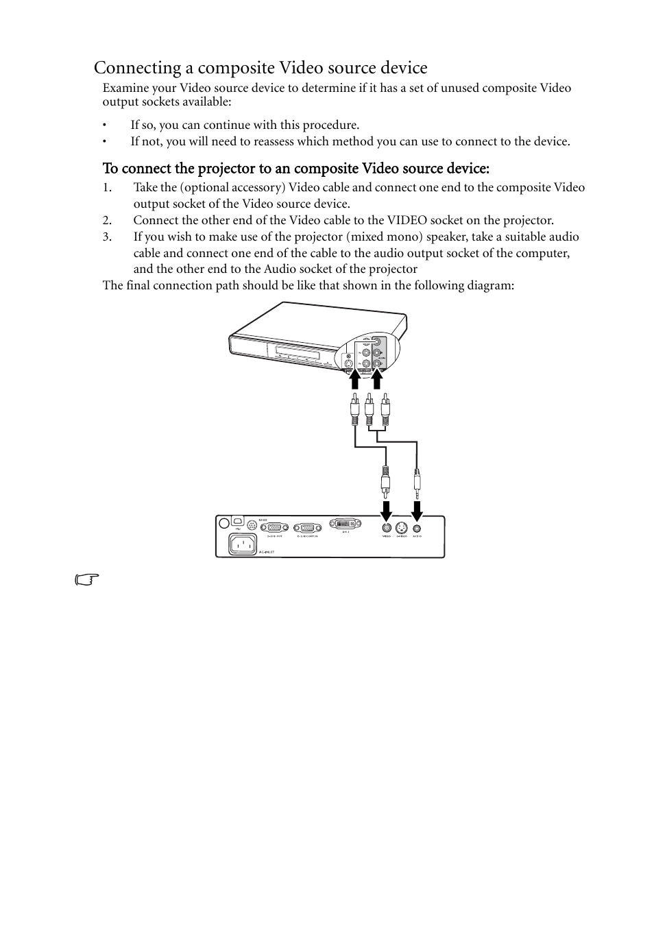 Connecting a composite video source device | BenQ MP620C User Manual | Page 28 / 62