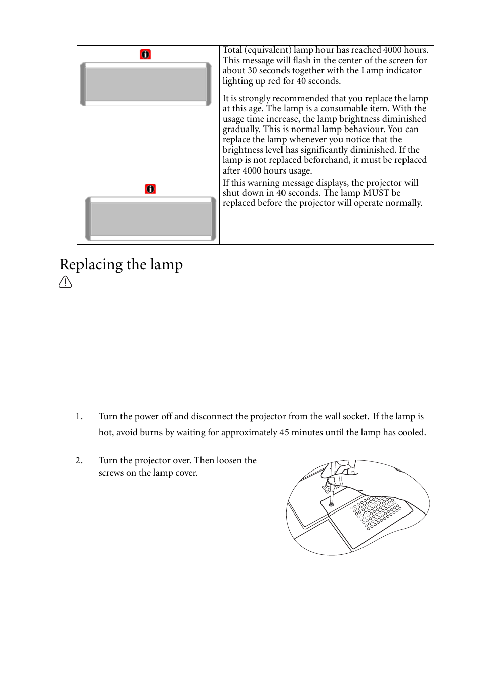 Replacing the lamp, Maintenance 48 | BenQ MP620C User Manual | Page 52 / 62