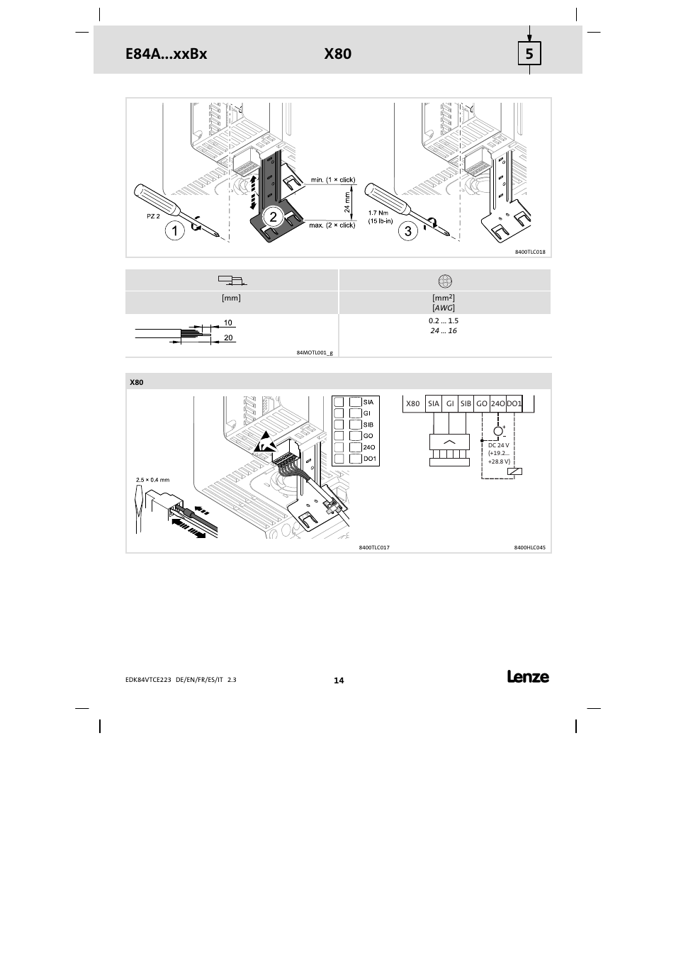 Lenze E84AVTCExxxx TopLine C User Manual | Page 14 / 20