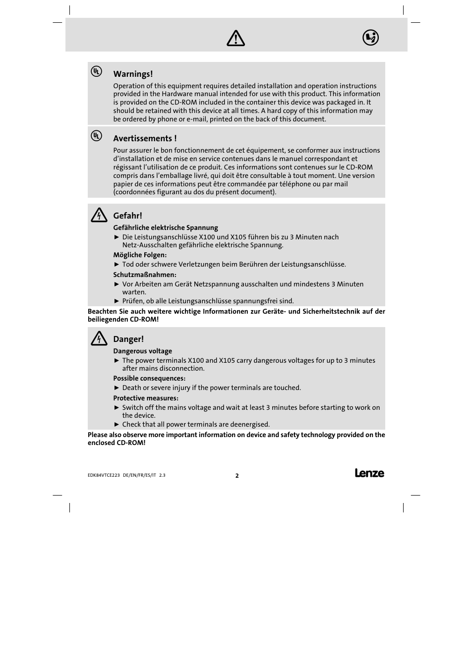 Lenze E84AVTCExxxx TopLine C User Manual | Page 2 / 20