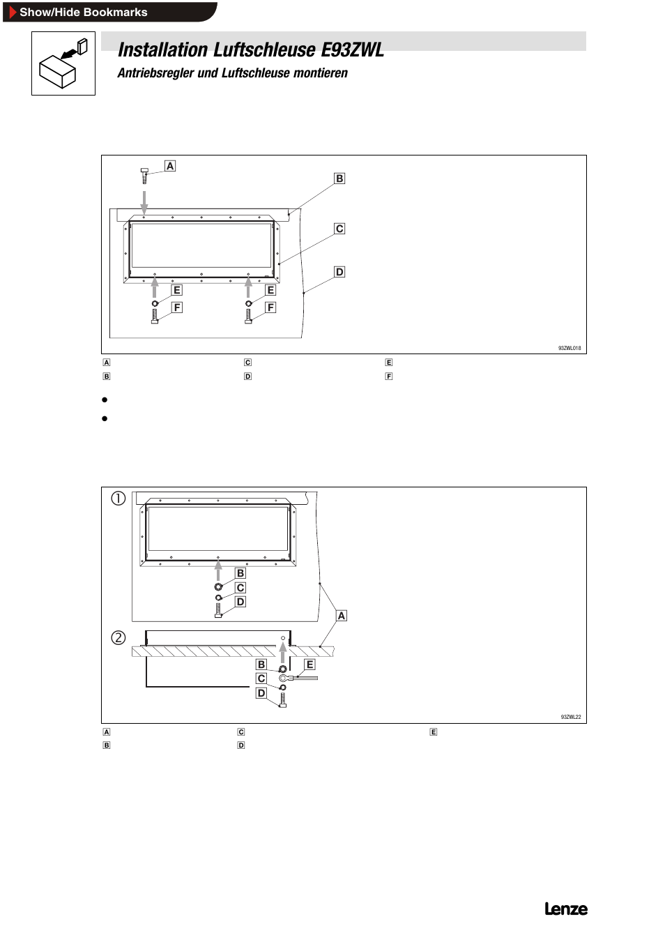 4 luftschleuse erden, Luftschleuse erden, Installation luftschleuse e93zwl | Lenze E93ZWLX User Manual | Page 14 / 77